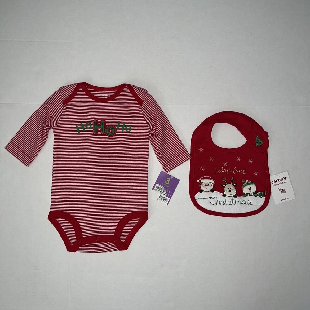 NWT Carters Baby wiggle in Bodysuit & My First Christmas Bib Gift Set 3 Months